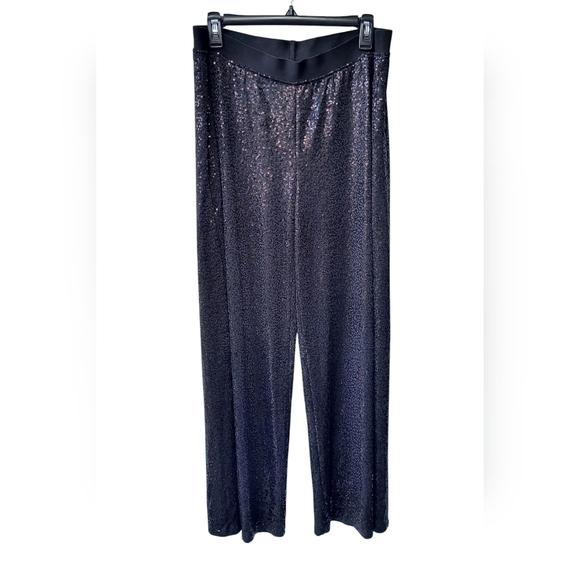 Kensie Elegant Whimsigoth Sequin Women's Wide Leg Stretch Waist Black Pants XL - Picture 1 of 9